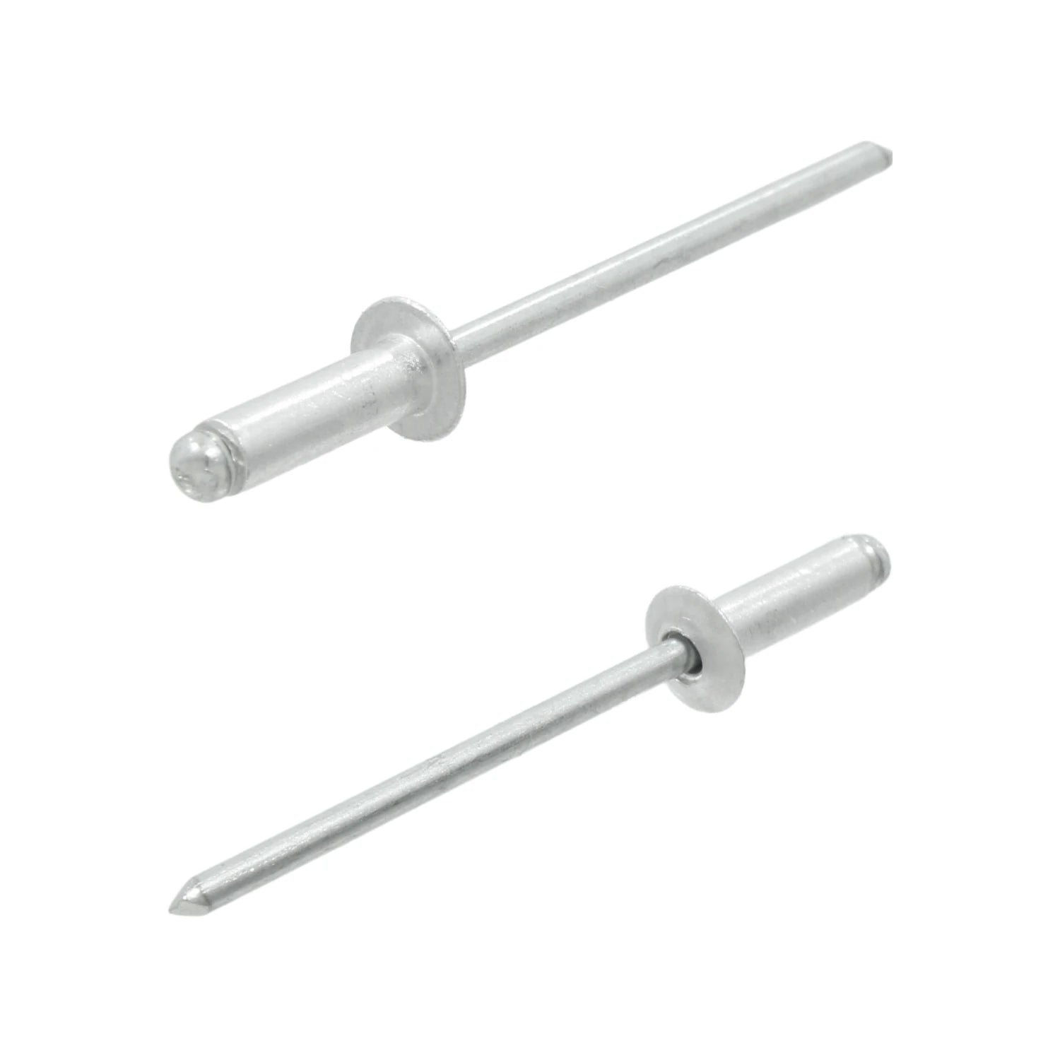 Remaches pop ciegos de aluminio, acabado metálico, para fijación en construcciones y uniones.