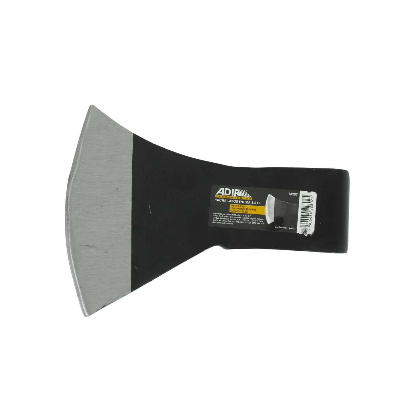 Hacha Adir 3.5 lb labor entera sin mango, cabeza de acero negra y plateada para corte y tala.