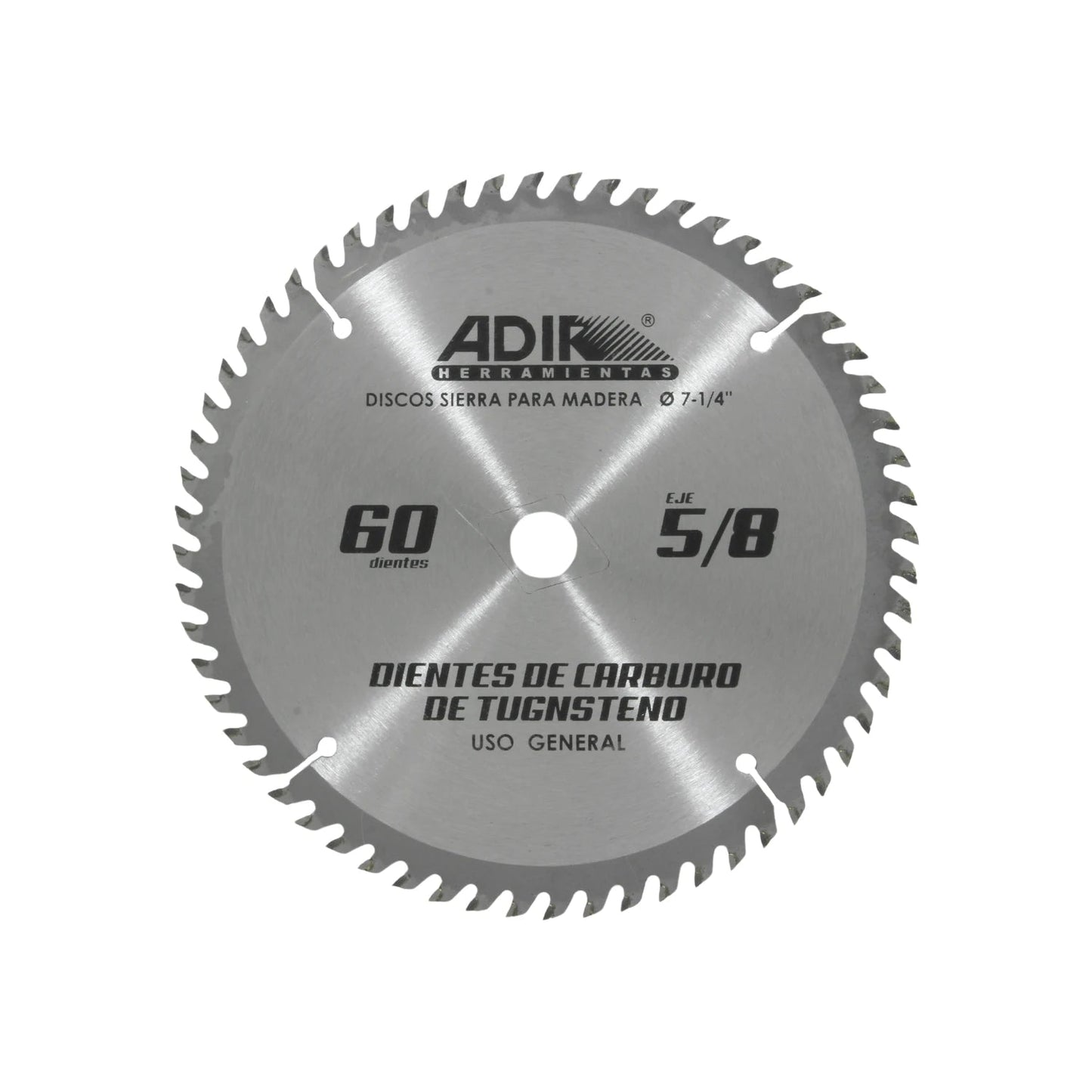 Disco sierra circular Adir 7-1/4" 60 dientes de carburo de tungsteno para madera, eje 5/8"