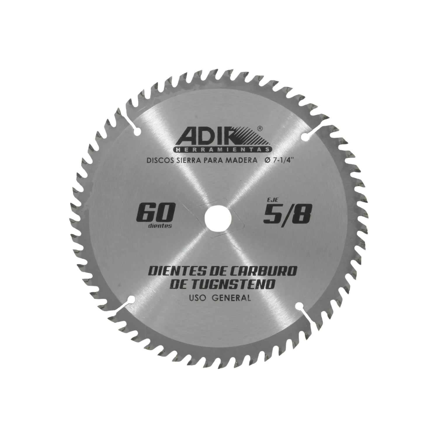 Disco sierra circular Adir 7-1/4" 60 dientes de carburo de tungsteno para madera, eje 5/8"