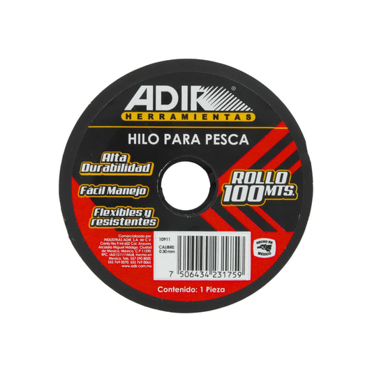 Hilo para pescar Adir de 0.30 mm, rollo 100 metros, alta durabilidad y resistencia, fácil manejo.