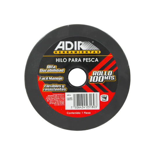 Hilo para pescar Adir de 0.80 mm x 100 metros, alta durabilidad, flexible y fácil manejo.