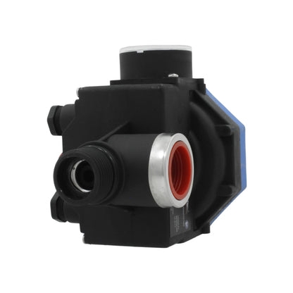 Control automático electrónico para bomba de agua, color negro y azul, con conexiones roscadas