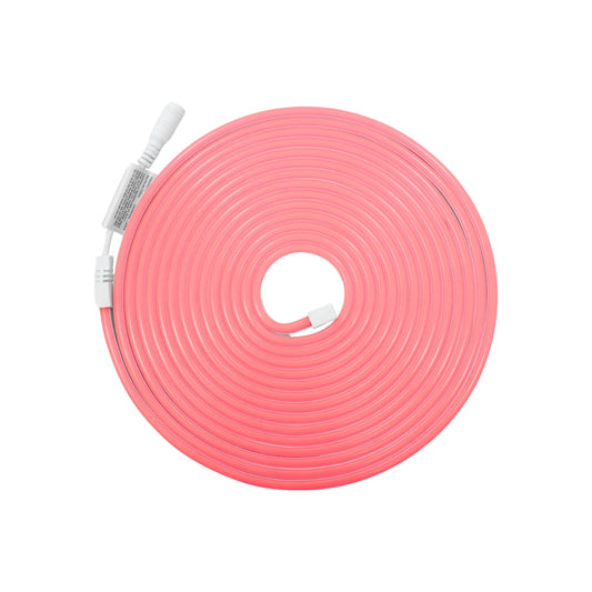 Tira LED neón flexible rosa de 5 metros enrollada, ideal para iluminación decorativa.