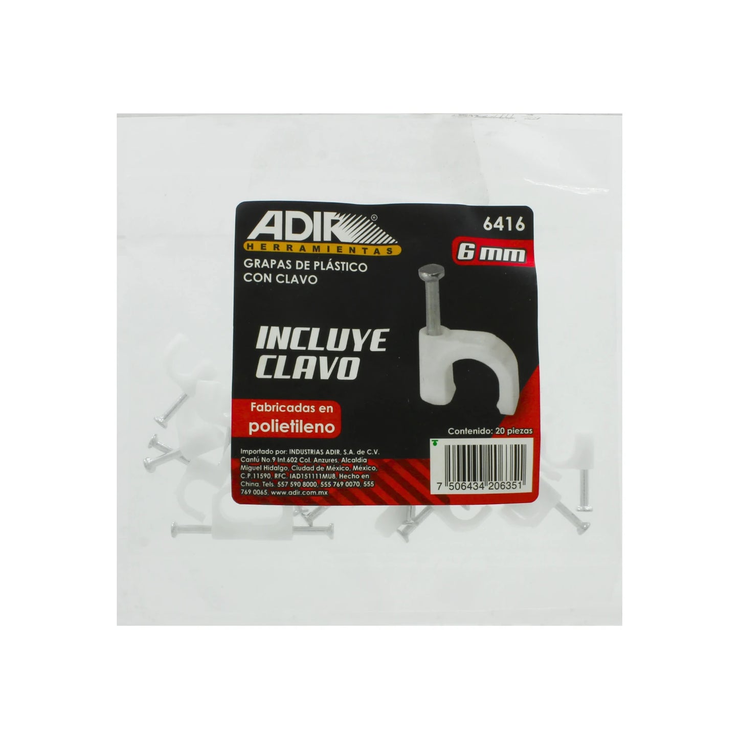 Grapa curva 6 mm 20 piezas Adir 6416