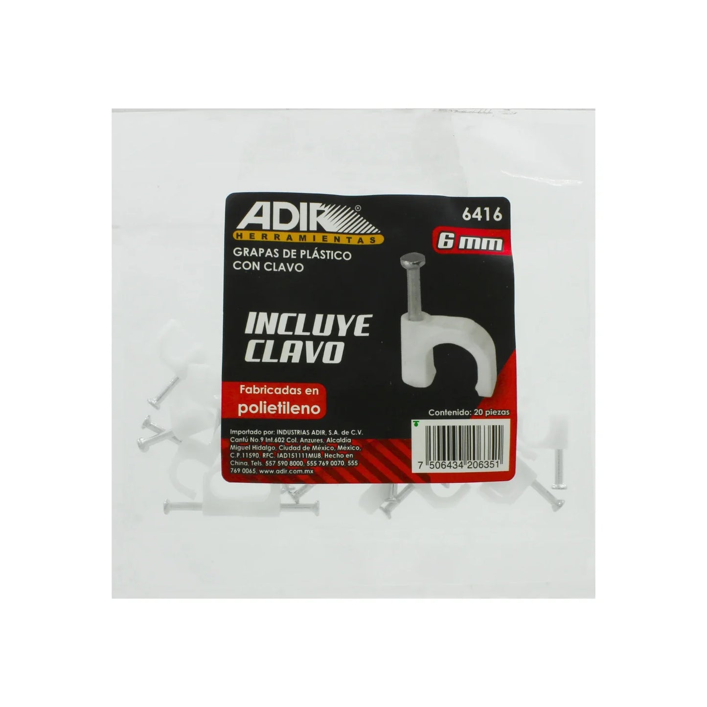 Grapa curva 6 mm 20 piezas Adir 6416