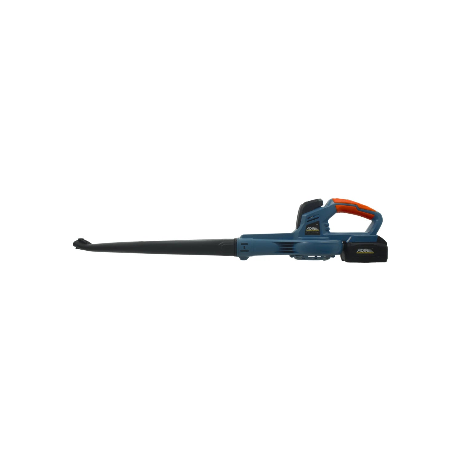 Sopladora de hojas inalámbrica Adir 20V azul con boquilla negra y mango naranja ergonómico