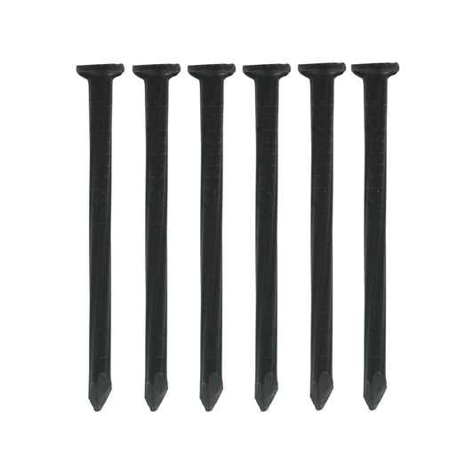 Seis clavos negros para concreto 2 1/2" calibre 8, cabeza plana y punta afilada, fijación robusta