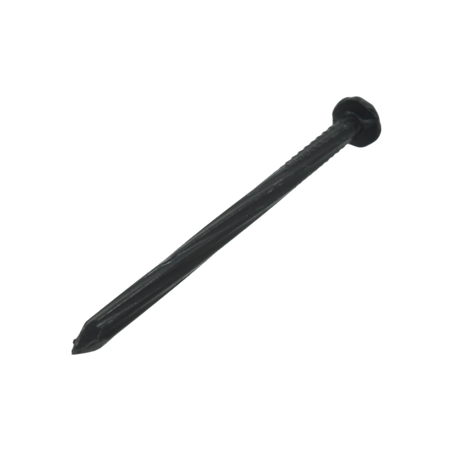 Clavo para concreto negro de 3 pulgadas con cabeza plana y cuerpo estriado, para fijación en mampostería.