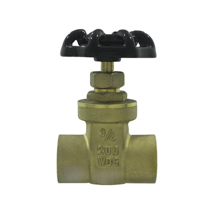 Válvula de compuerta de latón 3/4 roscable con manivela negra para plomería, control de flujo 200 WOG