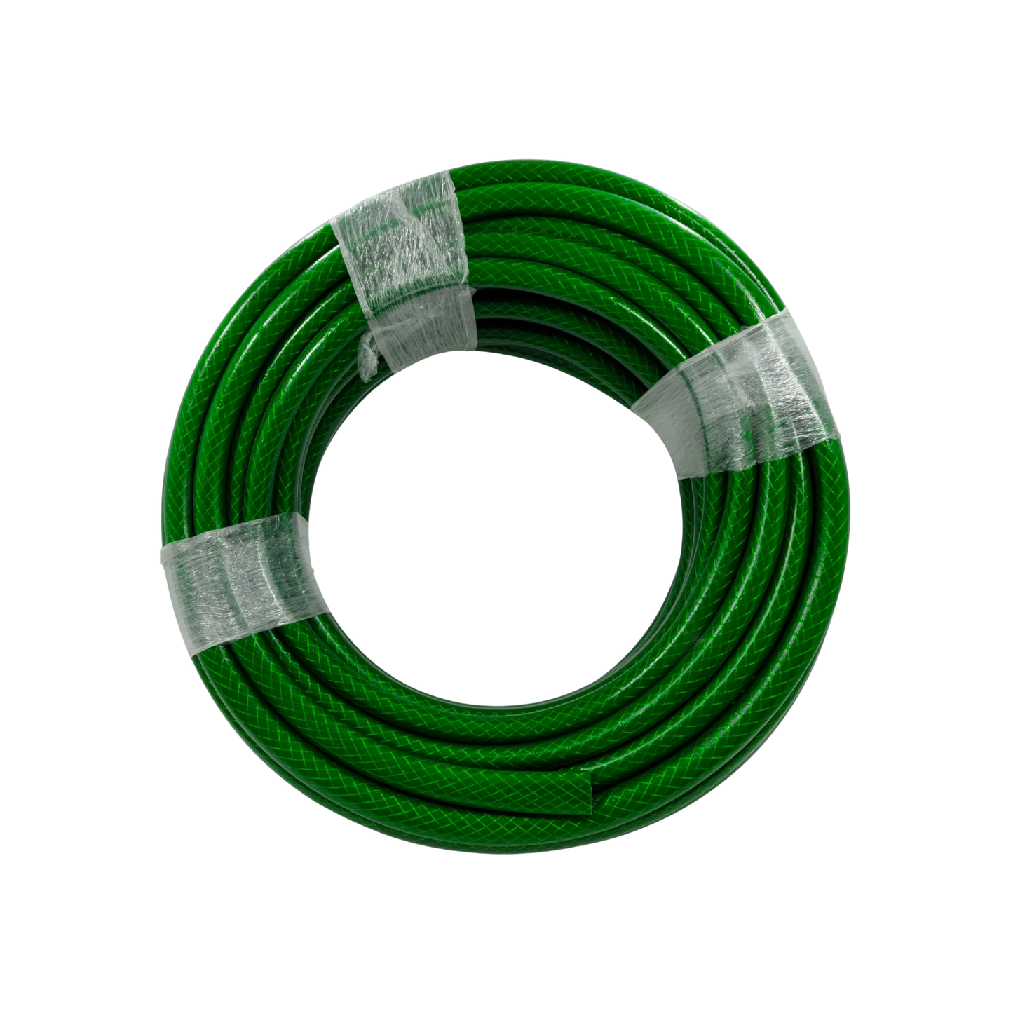 Manguera de riego verde trenzada 1/2"x50m, enrollada y empaquetada