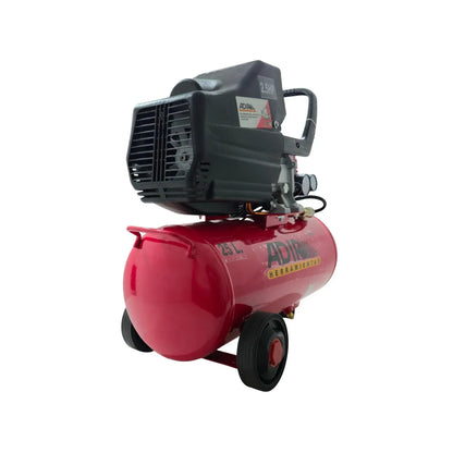 Compresor de aire Adir portátil con tanque de 25 litros, motor de 2.5 HP y diseño ergonómico color rojo con ruedas.