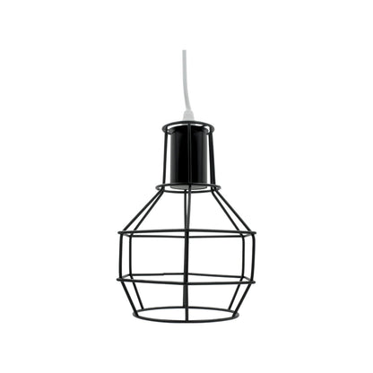 Candil colgante Adir con jaula de metal negra, cable blanco, diseño industrial para iluminación de techo