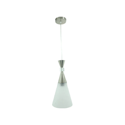 Candil colgante moderno, pantalla cónica de vidrio esmerilado, metal cepillado plateado, ideal para techo