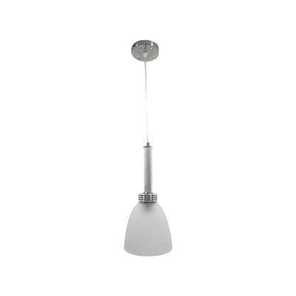 Candil colgante con pantalla de cristal tipo tulipán esmerilado acanalado, herrajes metálicos color plata para interior