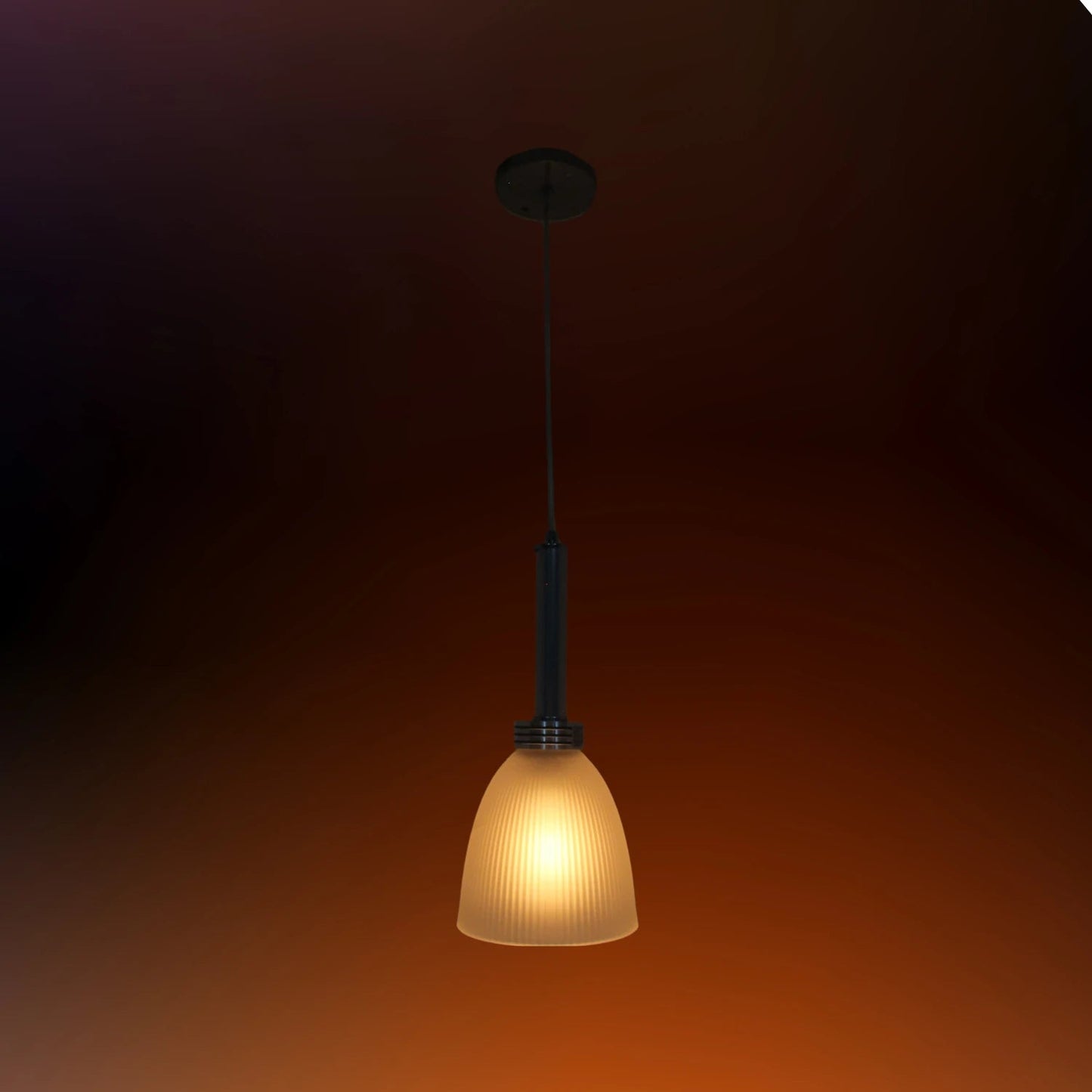 Candil colgante tulipán con pantalla de cristal esmerilado estriado y luz cálida decorativa