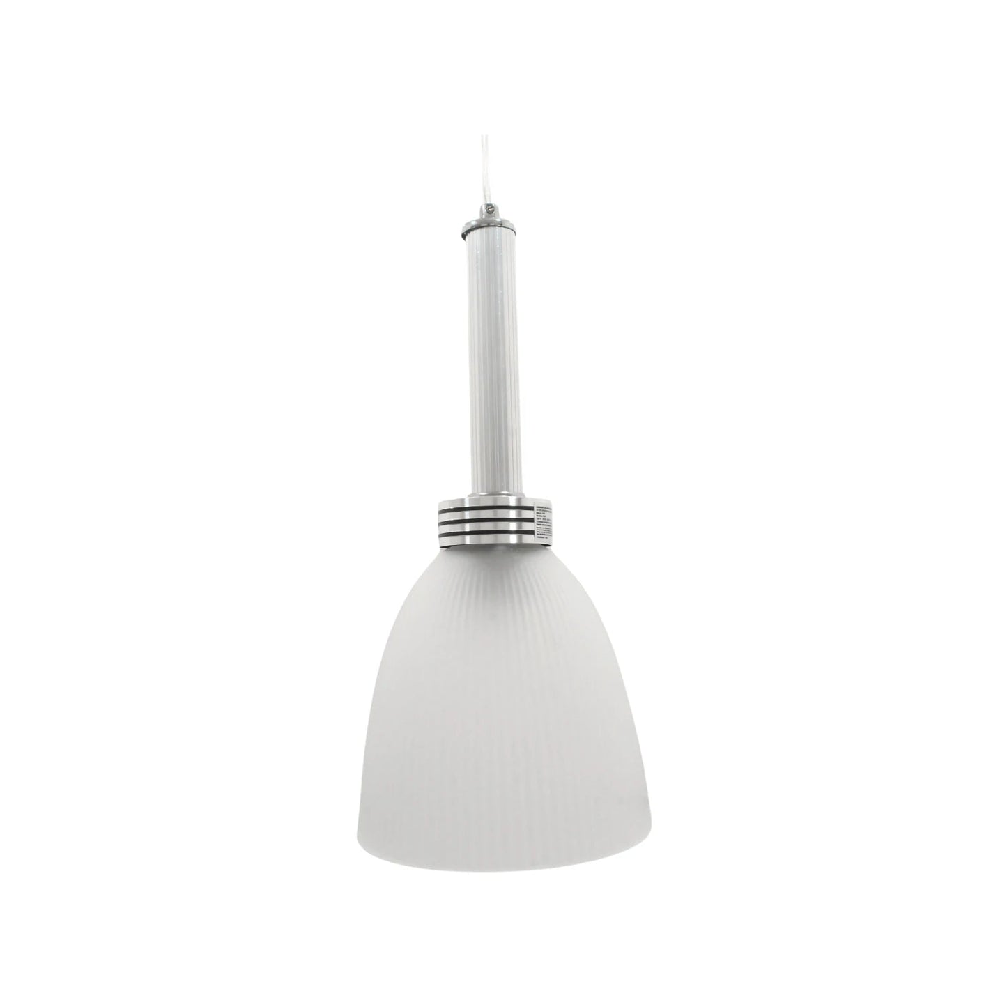 Candil colgante con pantalla de cristal esmerilado en forma de tulipán y cuerpo metálico plateado para interiores