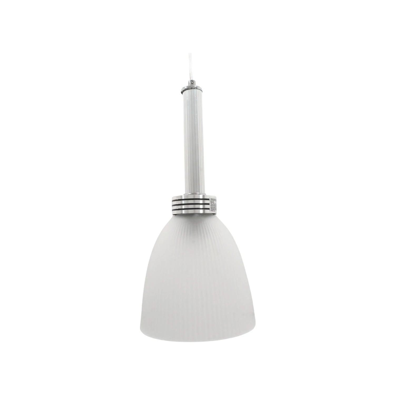 Candil colgante con pantalla de cristal esmerilado en forma de tulipán y cuerpo metálico plateado para interiores