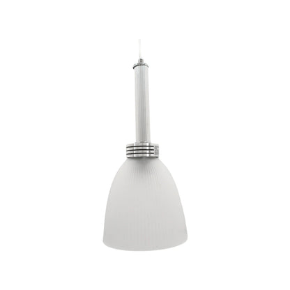 Candil colgante con pantalla de cristal esmerilado en forma de tulipán y cuerpo metálico plateado para interiores