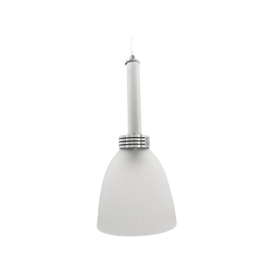Candil colgante con pantalla de cristal esmerilado en forma de tulipán y cuerpo metálico plateado para interiores