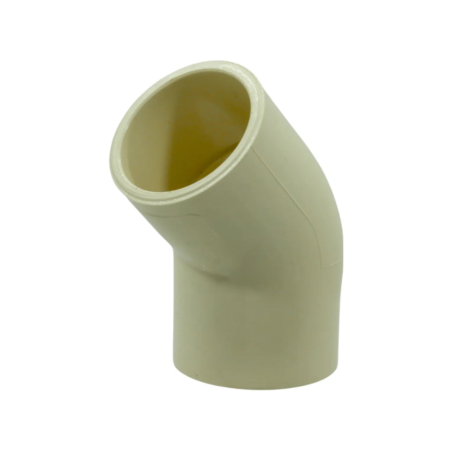 Codo CPVC 45 grados 3/4" beige, para tubería de agua caliente y conexiones de plomería.