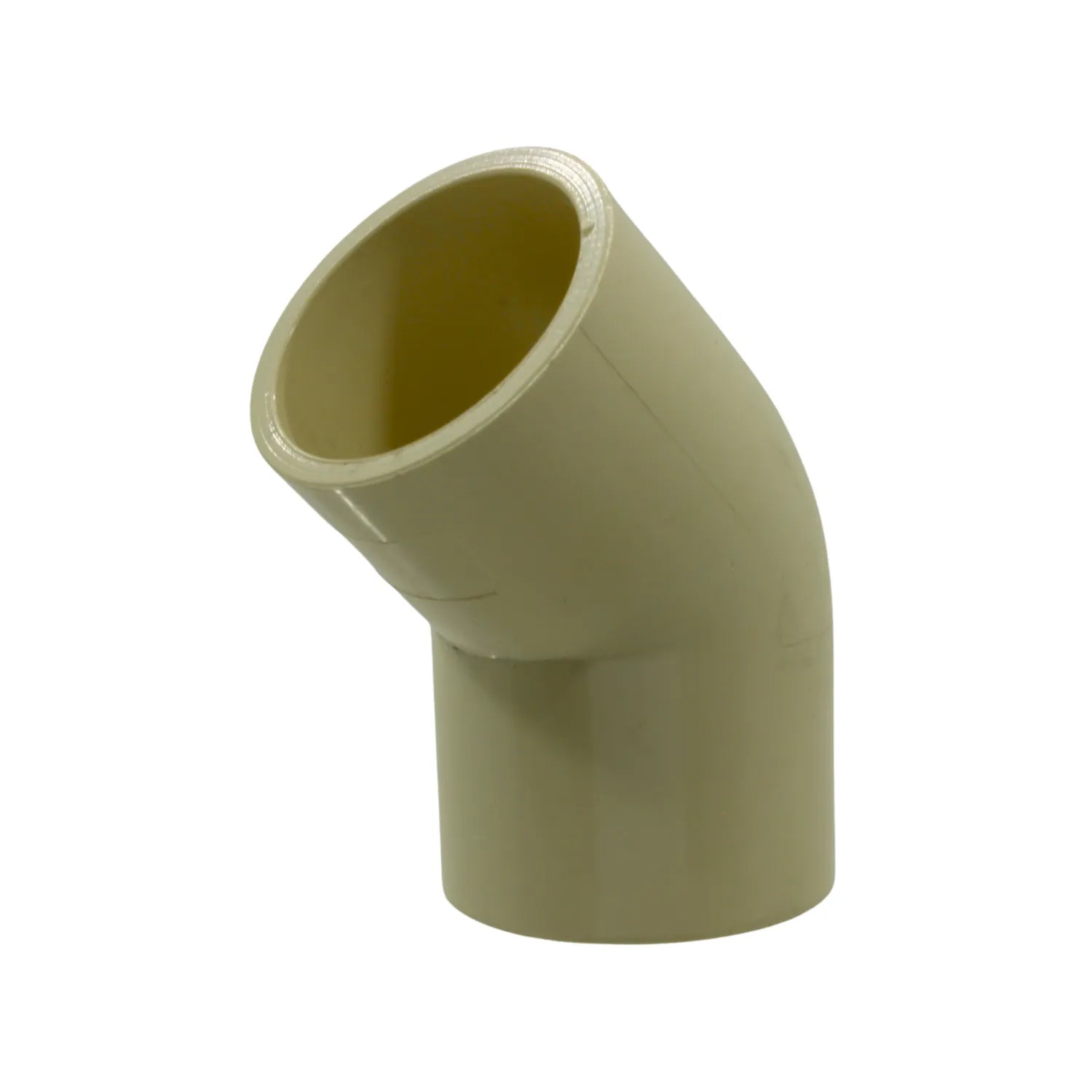 Codo CPVC 45 grados beige para tubería de 1 pulgada, conexión de plomería.
