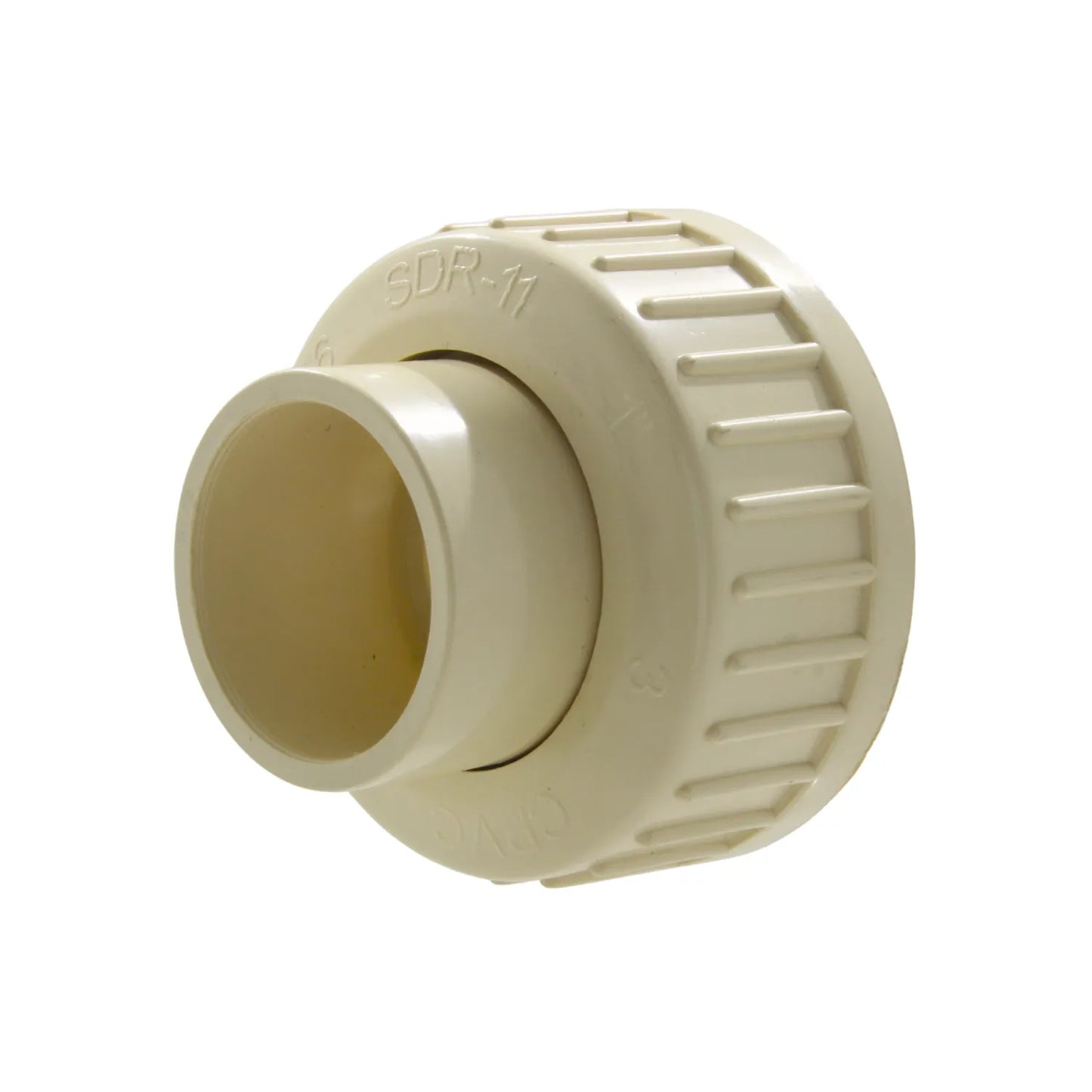 Tuerca unión CPVC 1 pulgada (25mm) SDR-11, accesorio de fontanería color beige para sistemas hidráulicos