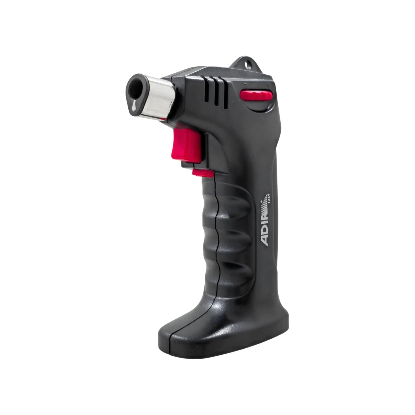 Soplete electrónico Adir 1269, diseño ergonómico negro con gatillo rojo, ideal para soldadura, cocina y manualidades.