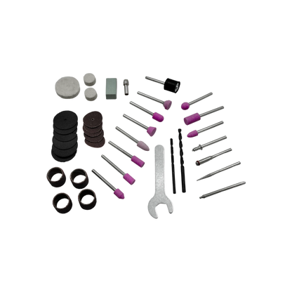 Kit 37 accesorios mototool para lijar, pulir, cortar y grabar: discos, piedras rosas, brocas, puntas, mandriles