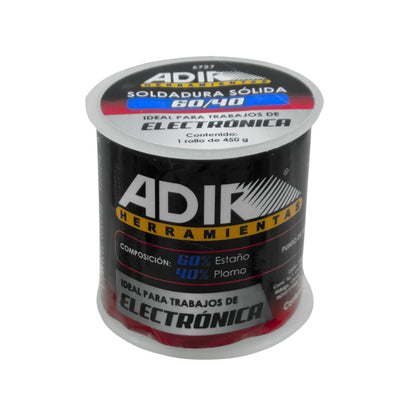 Soldadura sólida Adir 60/40 estaño-plomo, ideal para electrónica, carrete de 450g