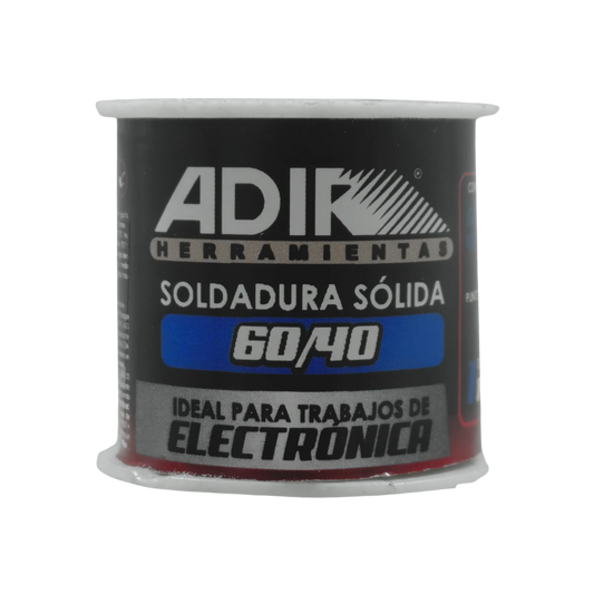 Soldadura sólida Adir 60/40 estaño-plomo ideal para proyectos de electrónica y reparaciones