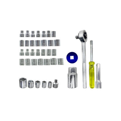 Juego de dados autocle 40 piezas con matraca reversible, extensión, mango destornillador, acabado cromado para taller.