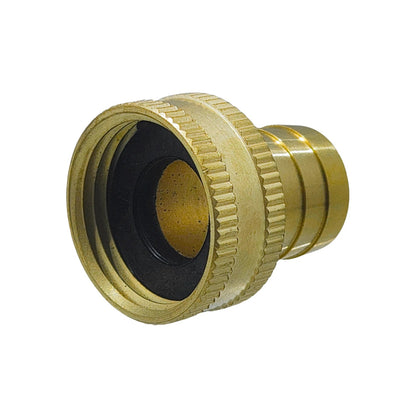 Conector adaptador de latón hembra 3/4 para manguera, rosca estándar con empaque de goma para plomería.