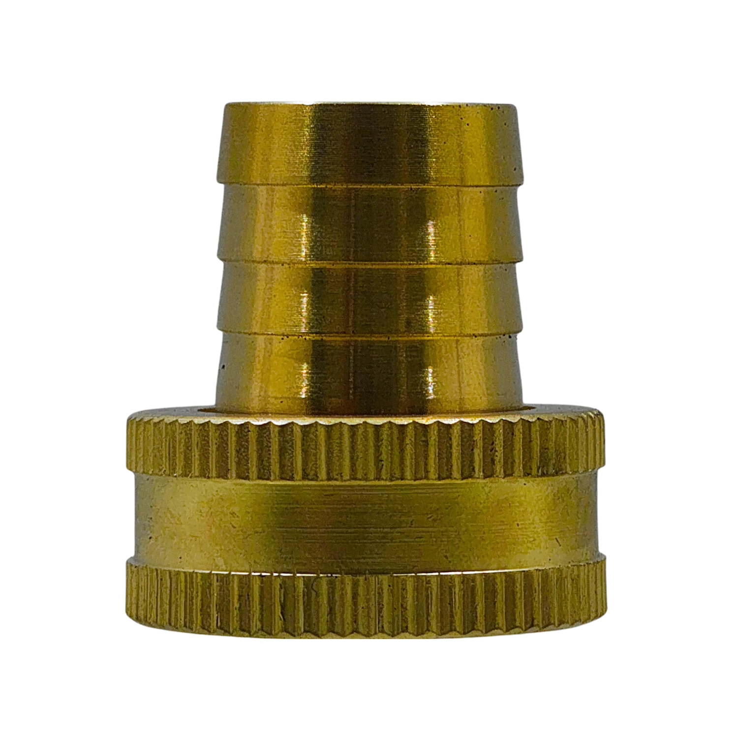 Racor latón 3/4 hembra para manguera, con espiga y tuerca moleteada