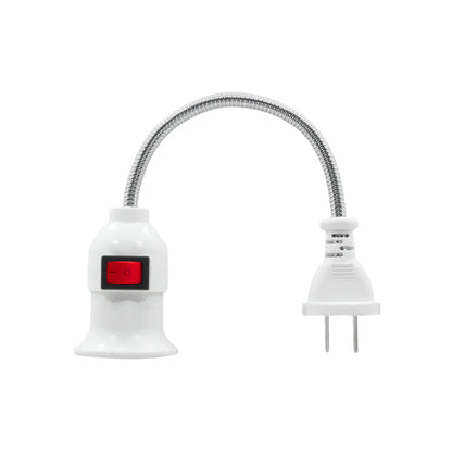Socket flexible blanco con clavija e interruptor rojo on/off, cuello de ganso, ideal para adaptar focos a enchufes