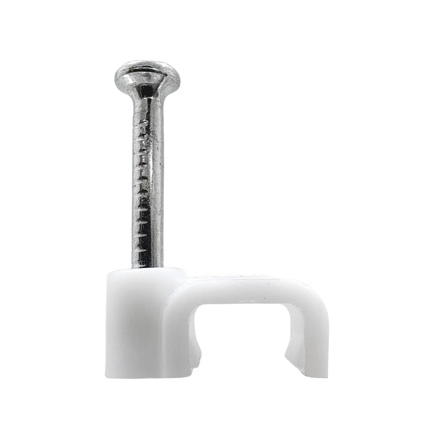Grapa para cable recta blanca con clavo de acero para fijación de cables eléctricos de 6mm