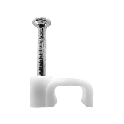 Grapa para cable recta blanca con clavo de acero para fijación de cables eléctricos de 6mm