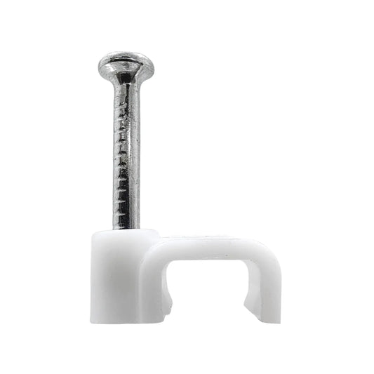 Grapa para cable recta blanca con clavo de acero para fijación de cables eléctricos de 6mm