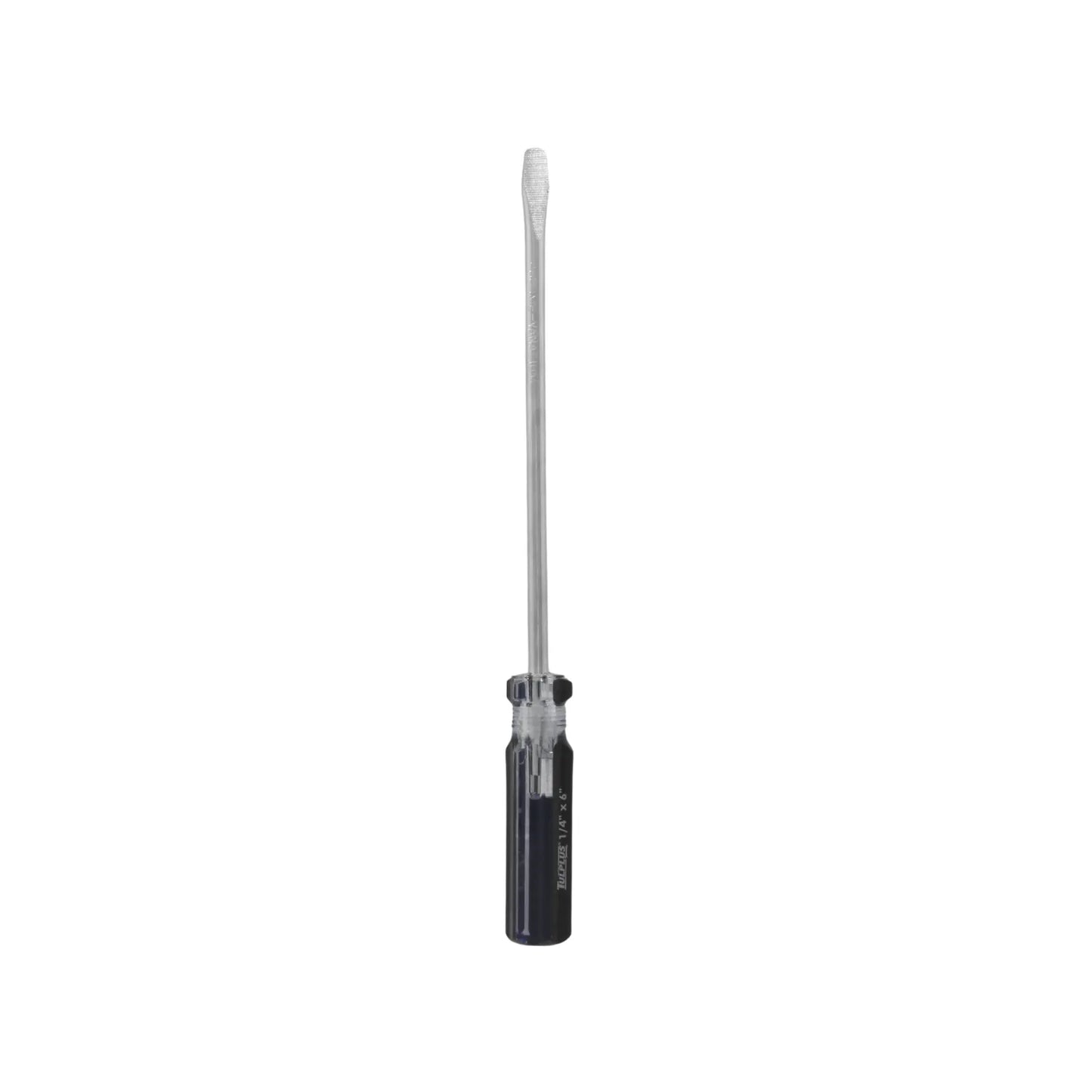 Destornillador plano TULPLUS 1/4" x 6" con mango transparente y negro para trabajos de precisión