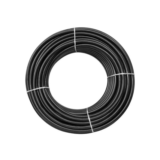 Rollo de poliducto negro de 1/2 pulgada. Tubería flexible para instalaciones de riego y conducción de agua.