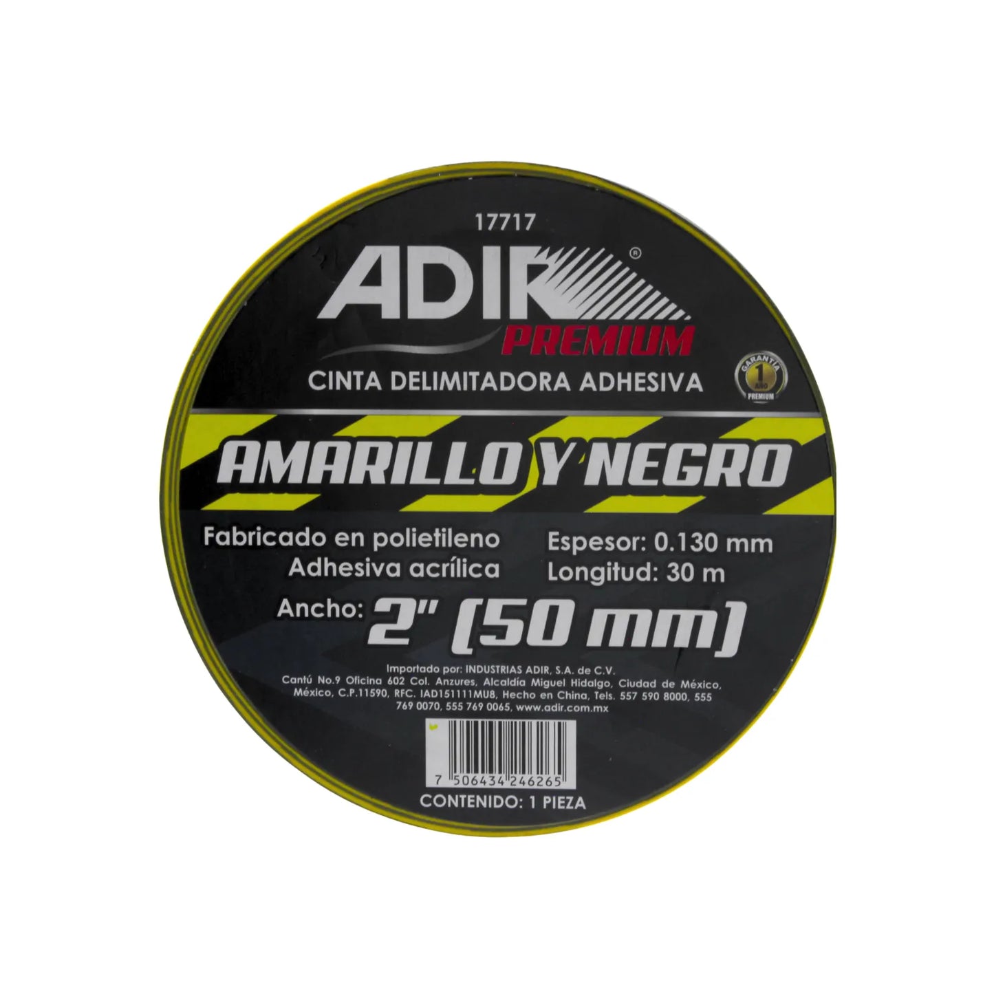 Cinta delimitadora adhesiva Adir 17717 amarilla y negra 50mm x 30m, polietileno, para seguridad