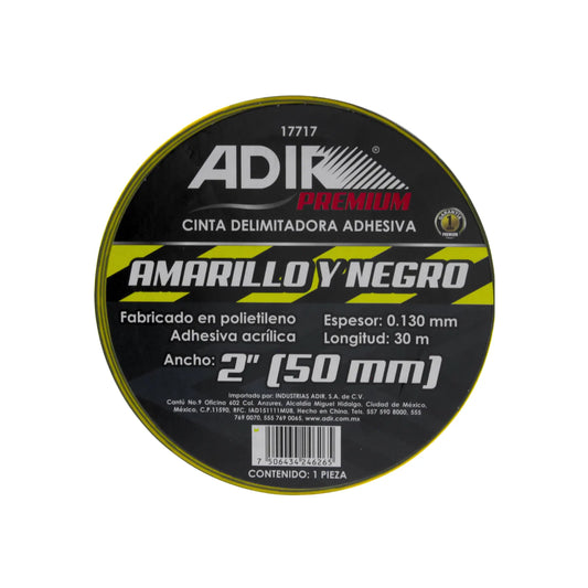 Cinta delimitadora adhesiva Adir 17717 amarilla y negra 50mm x 30m, polietileno, para seguridad