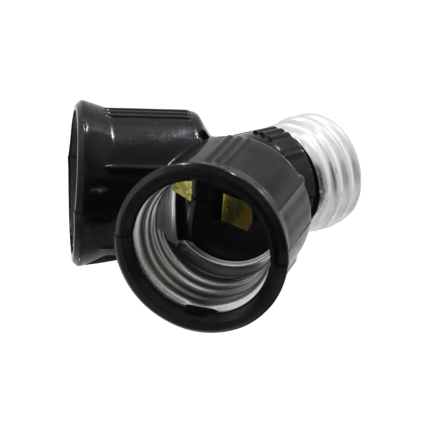 Adaptador doble socket negro E26 para focos, convierte una base en dos con ángulo, extensión de portalámparas.