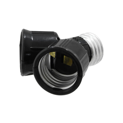 Adaptador doble socket negro E26 para focos, convierte una base en dos con ángulo, extensión de portalámparas.