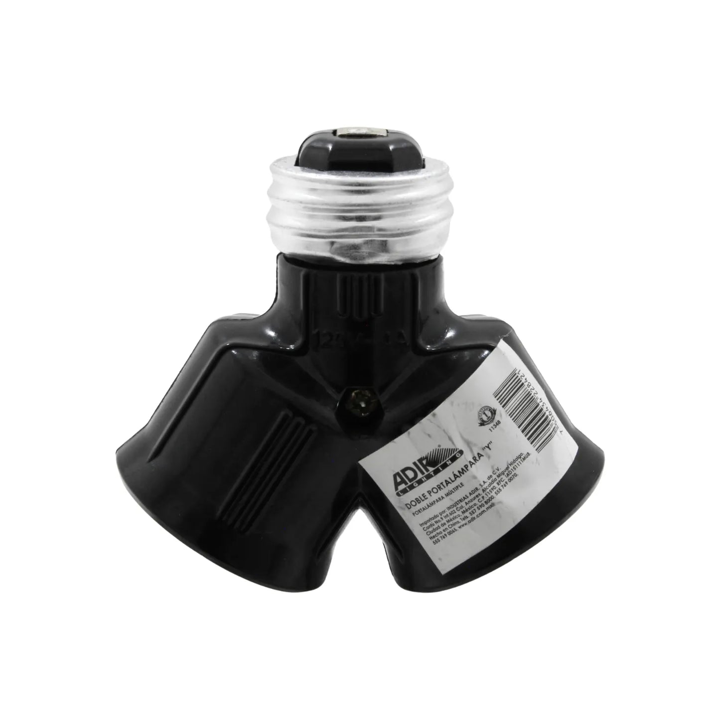 Socket doble Adir tipo Y negro, adaptador portalámparas para dos focos con base E27