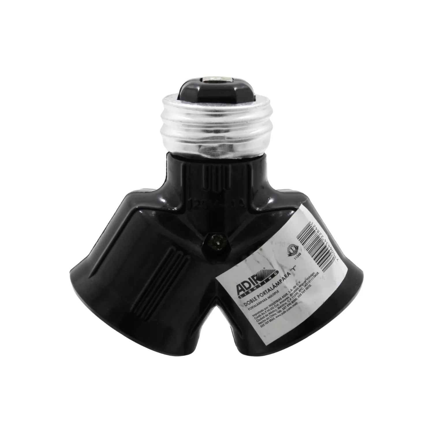 Socket doble Adir tipo Y negro, adaptador portalámparas para dos focos con base E27