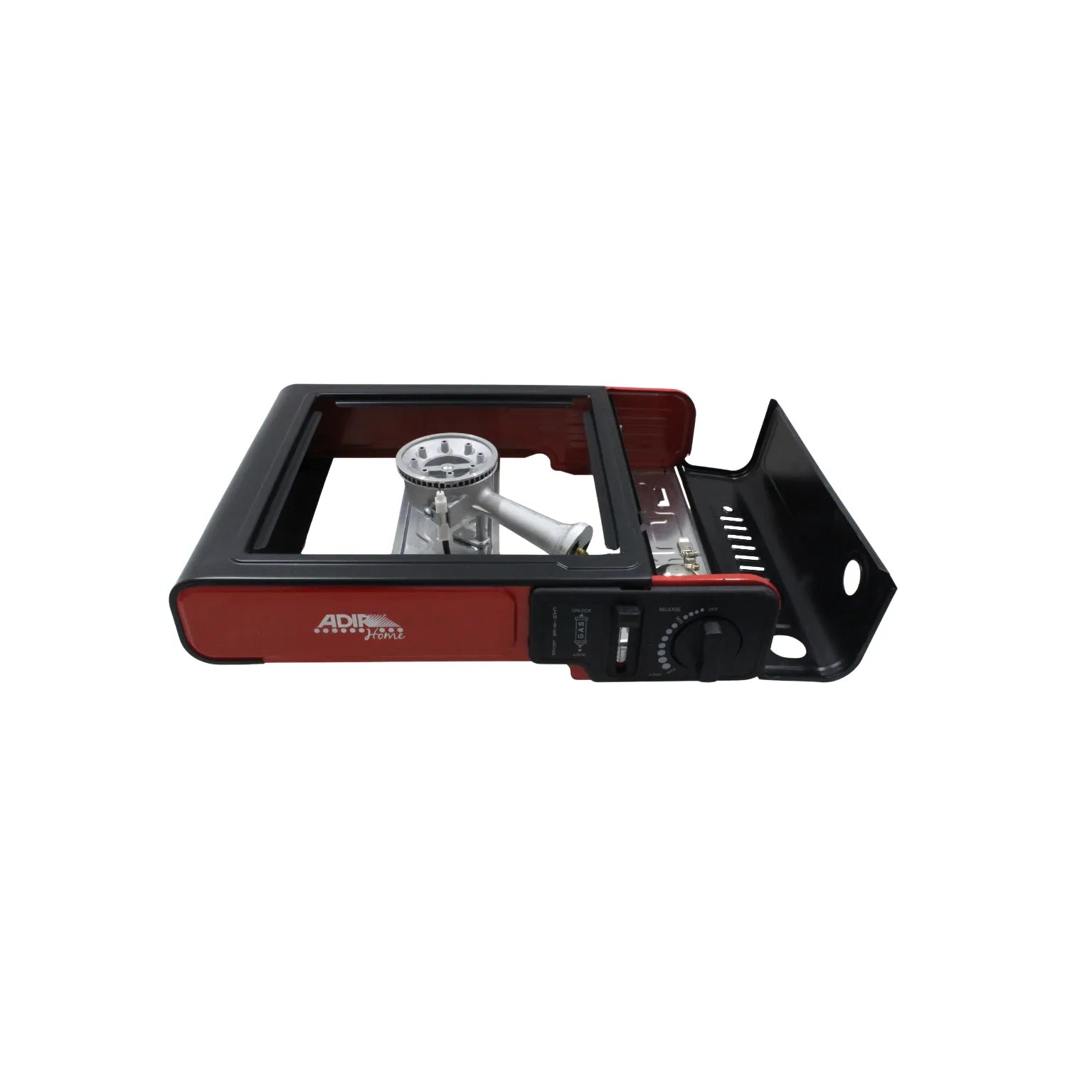 Estufa de gas portátil ADIR Home de un quemador, roja y negra, para camping y exteriores