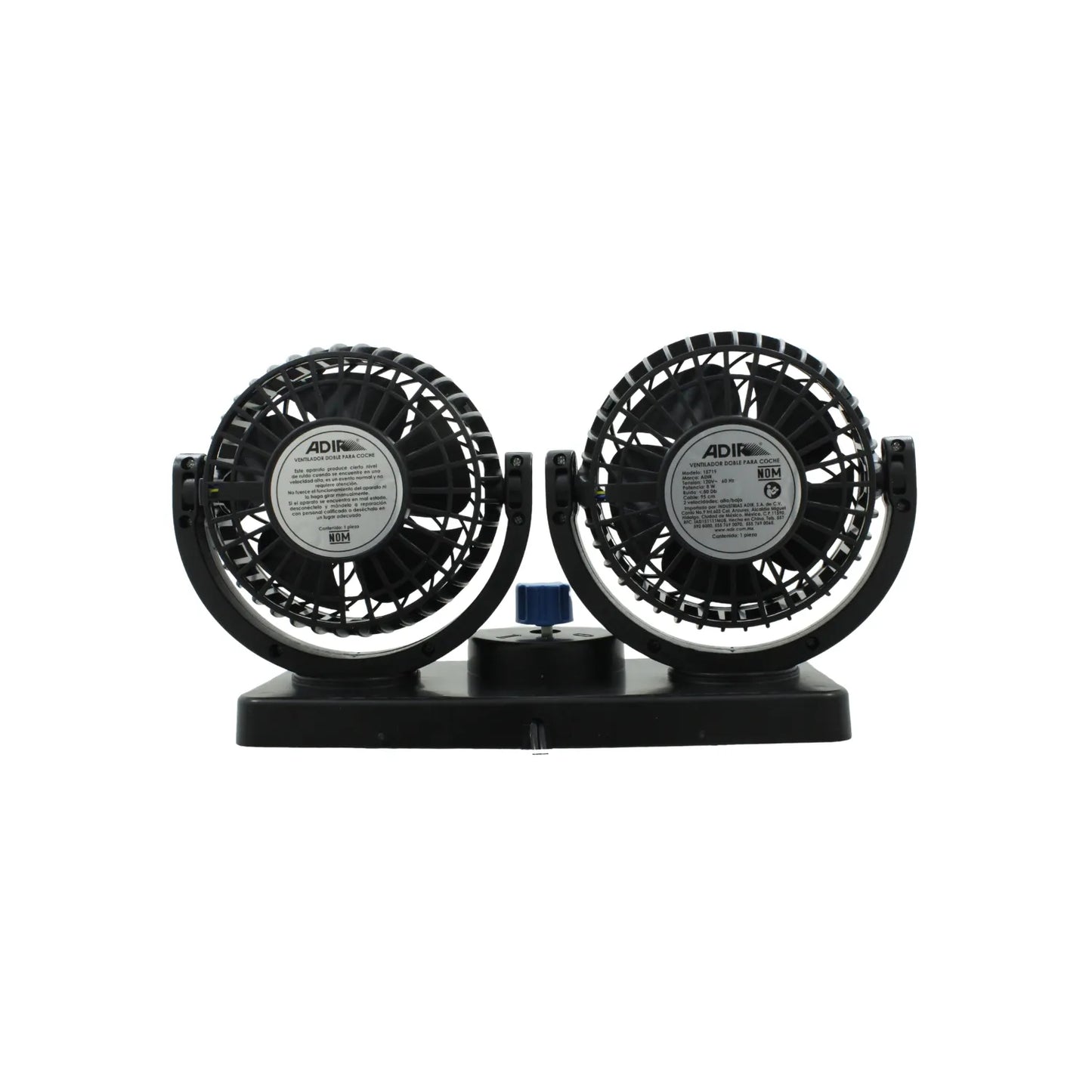 Ventilador doble para auto Adir negro con selector de velocidad para tablero vehicular de 12V