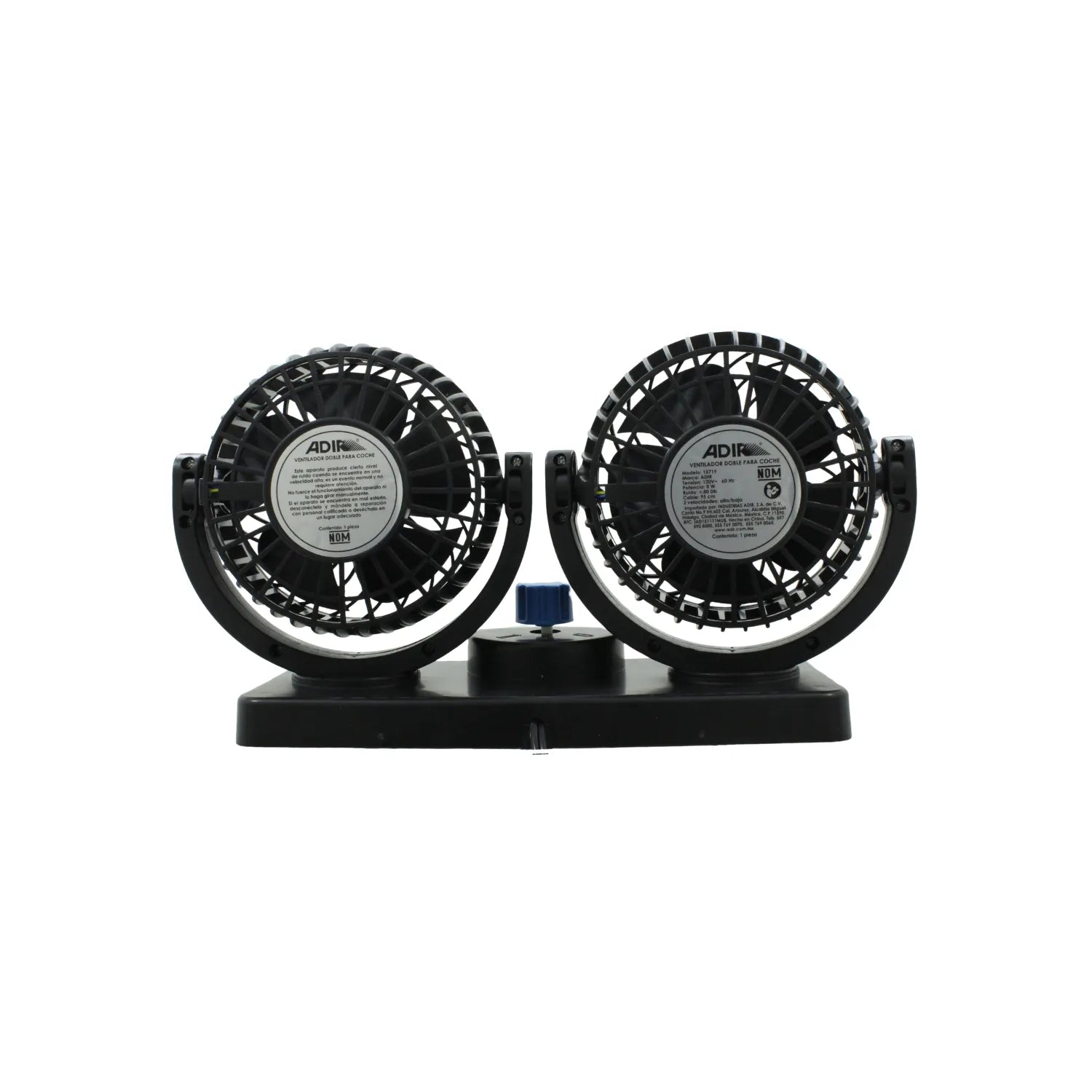 Ventilador doble para auto Adir negro con selector de velocidad para tablero vehicular de 12V