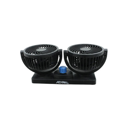 Ventilador doble para automóvil Adir de 12V con cabezales giratorios y control de velocidad color negro
